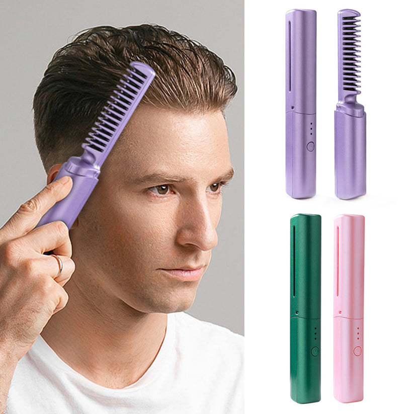 Meneflix Portable Mini Hair Straightener Cordless Rechargeable Mini Adjustable Hair Straightener Hot Comb