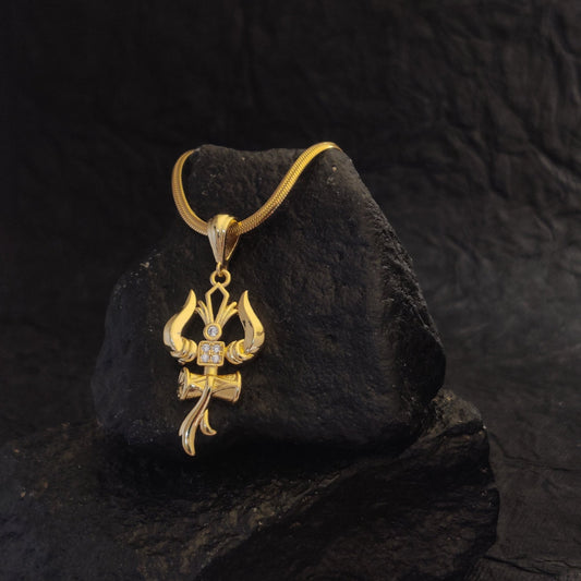 Premium Trishul Om and Damru pendant with chain