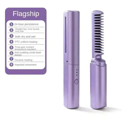 Meneflix Portable Mini Hair Straightener Cordless Rechargeable Mini Adjustable Hair Straightener Hot Comb